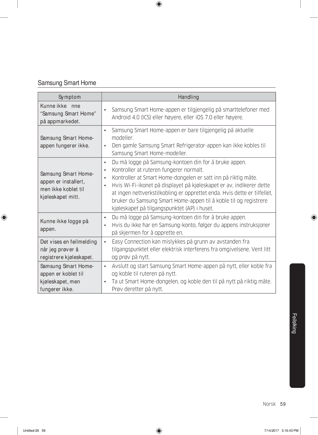 Samsung RH58K6697SL/EE manual Norsk 59  